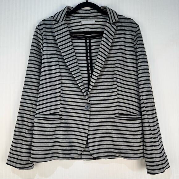 Olivia Moon Striped Black/Gray Stretch Knit Blazer Jacket Women's Size Medium - Picture 2 of 8